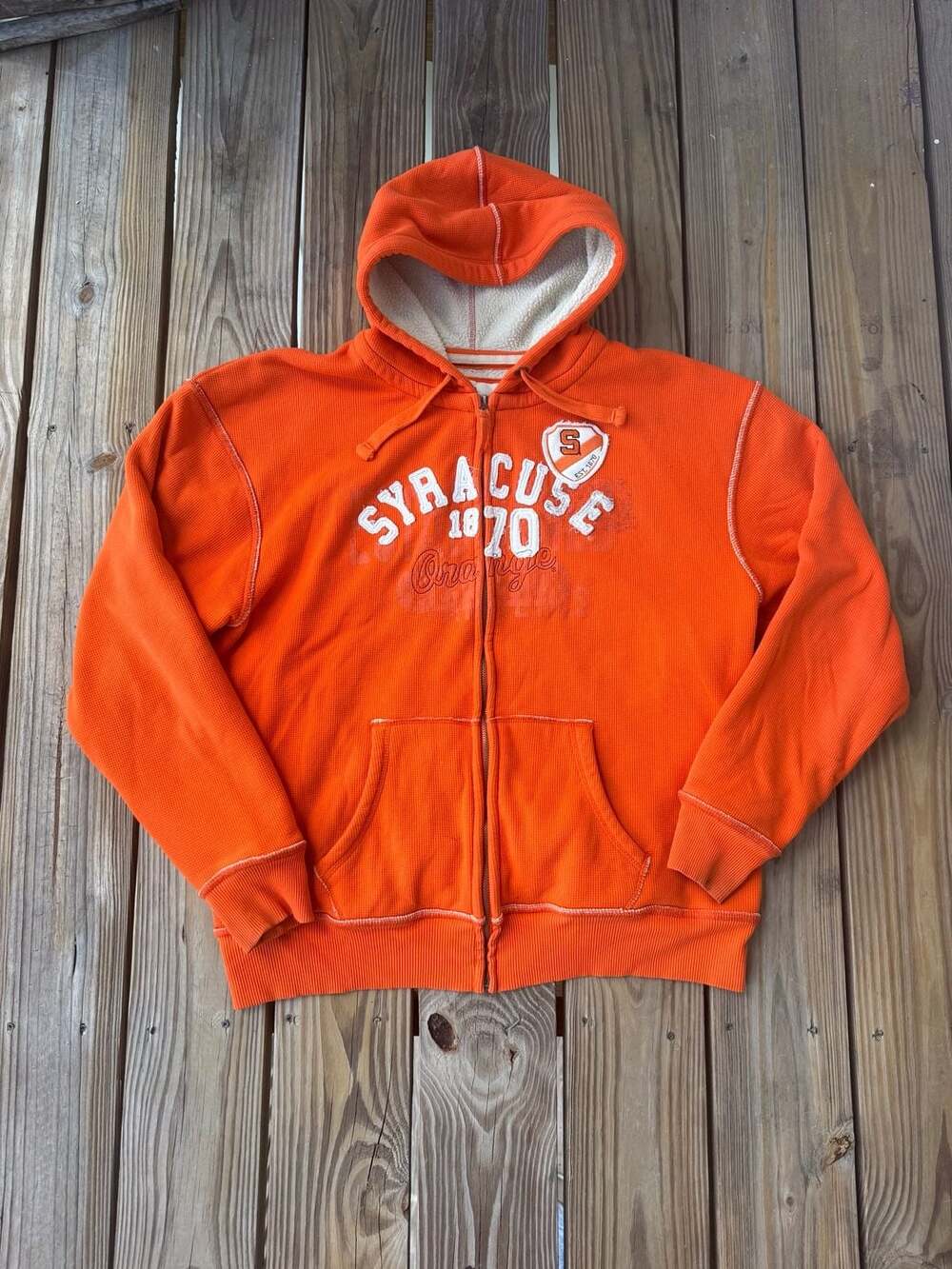 J. America Syracuse Orange Full Zip Hoodie Size XL Orange Thermal
